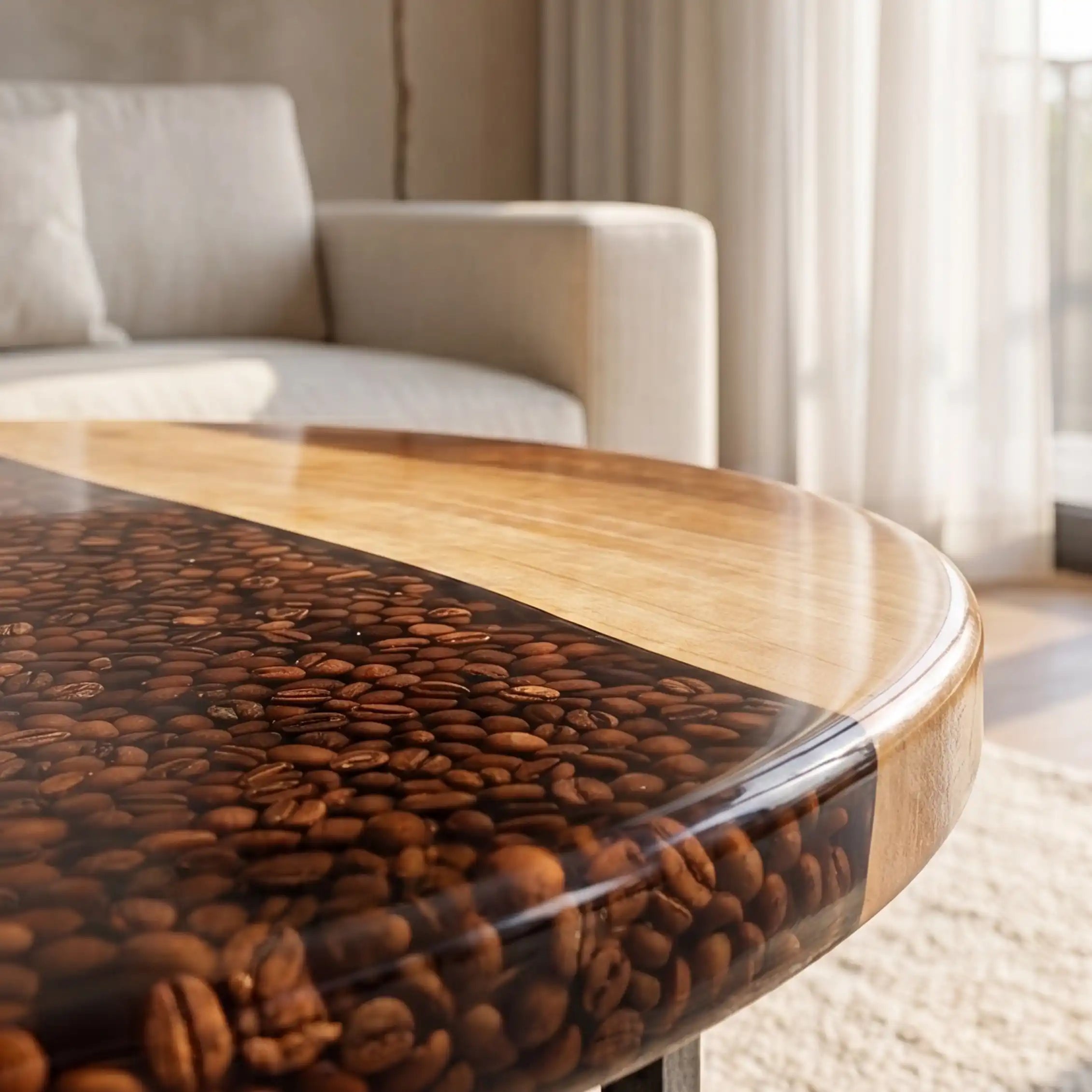 Walnut & Coffee Bean Resin Round Coffee Table WRT35