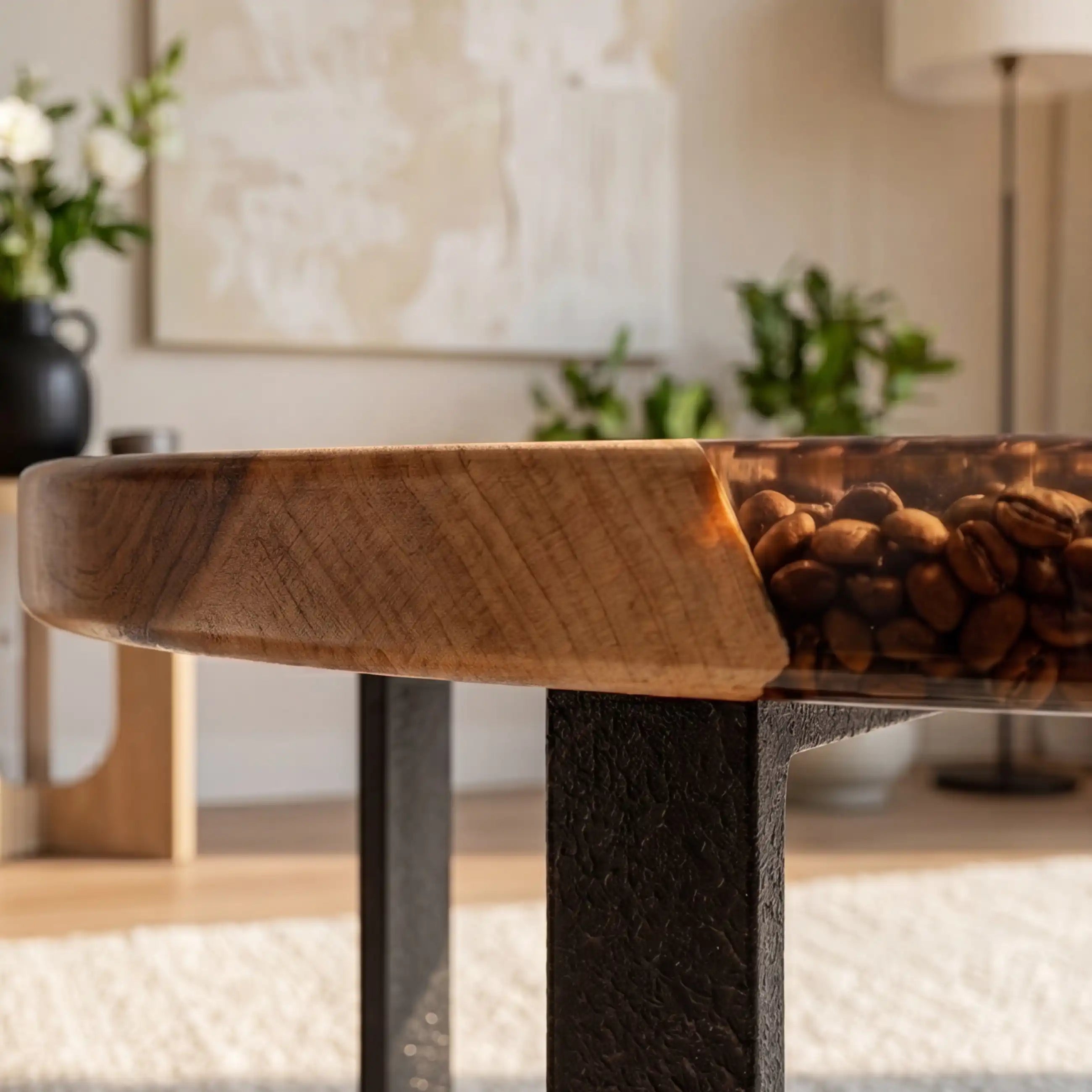 Walnut & Coffee Bean Resin Round Coffee Table WRT35