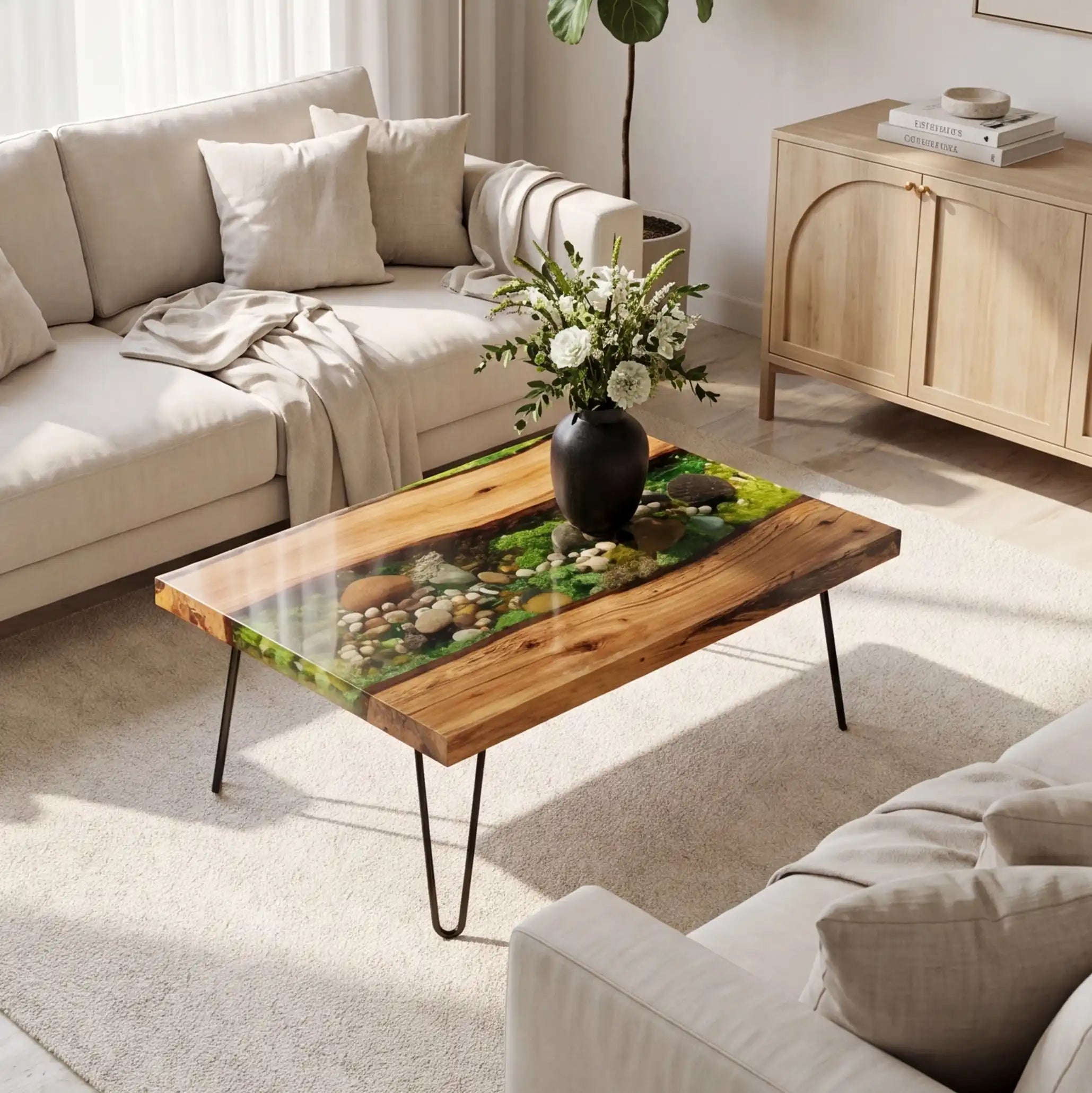 Walnut & Coffee Bean Resin Round Coffee Table WRT36