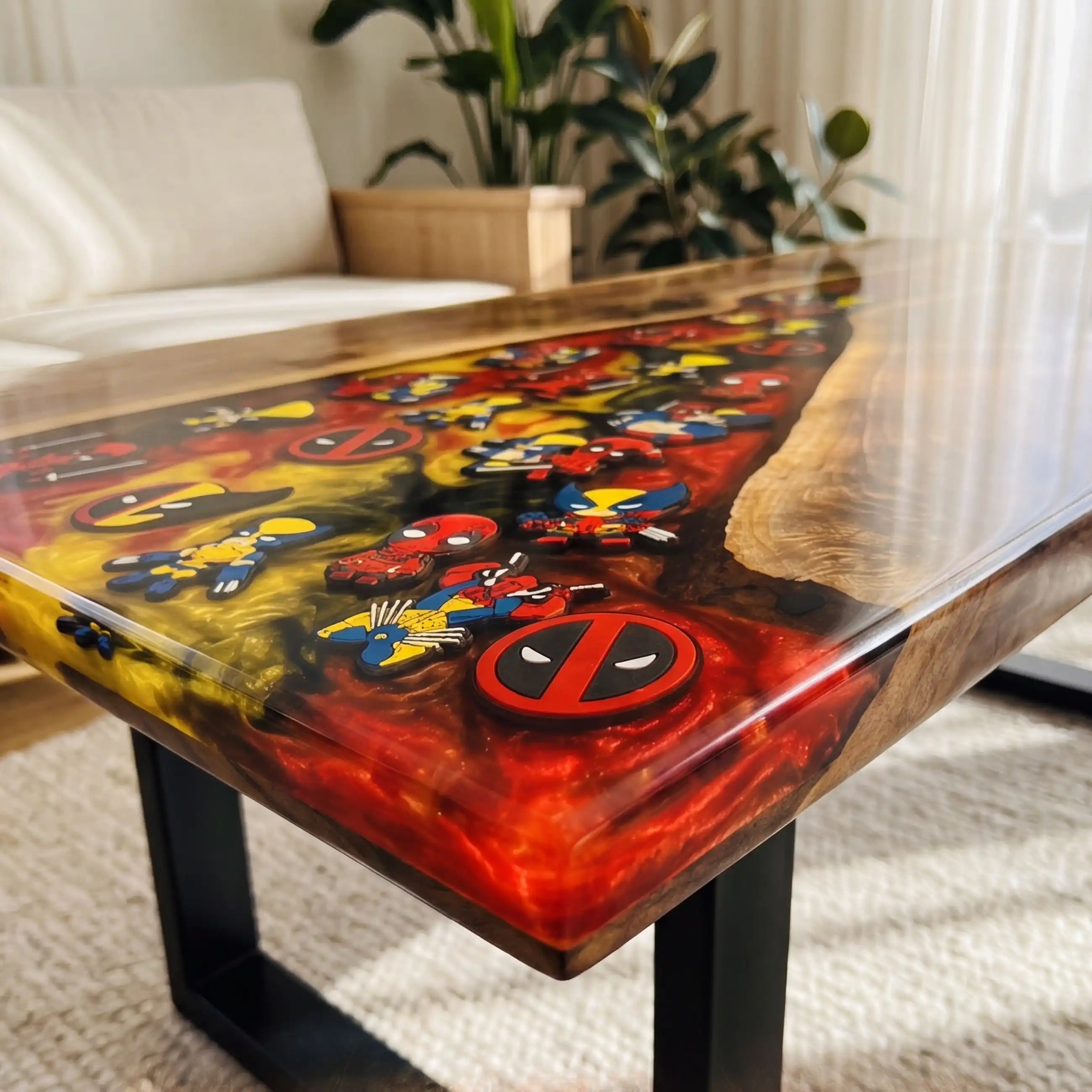 Walnut & Crimson Red Bottle Cap Resin Coffee Table WRT50