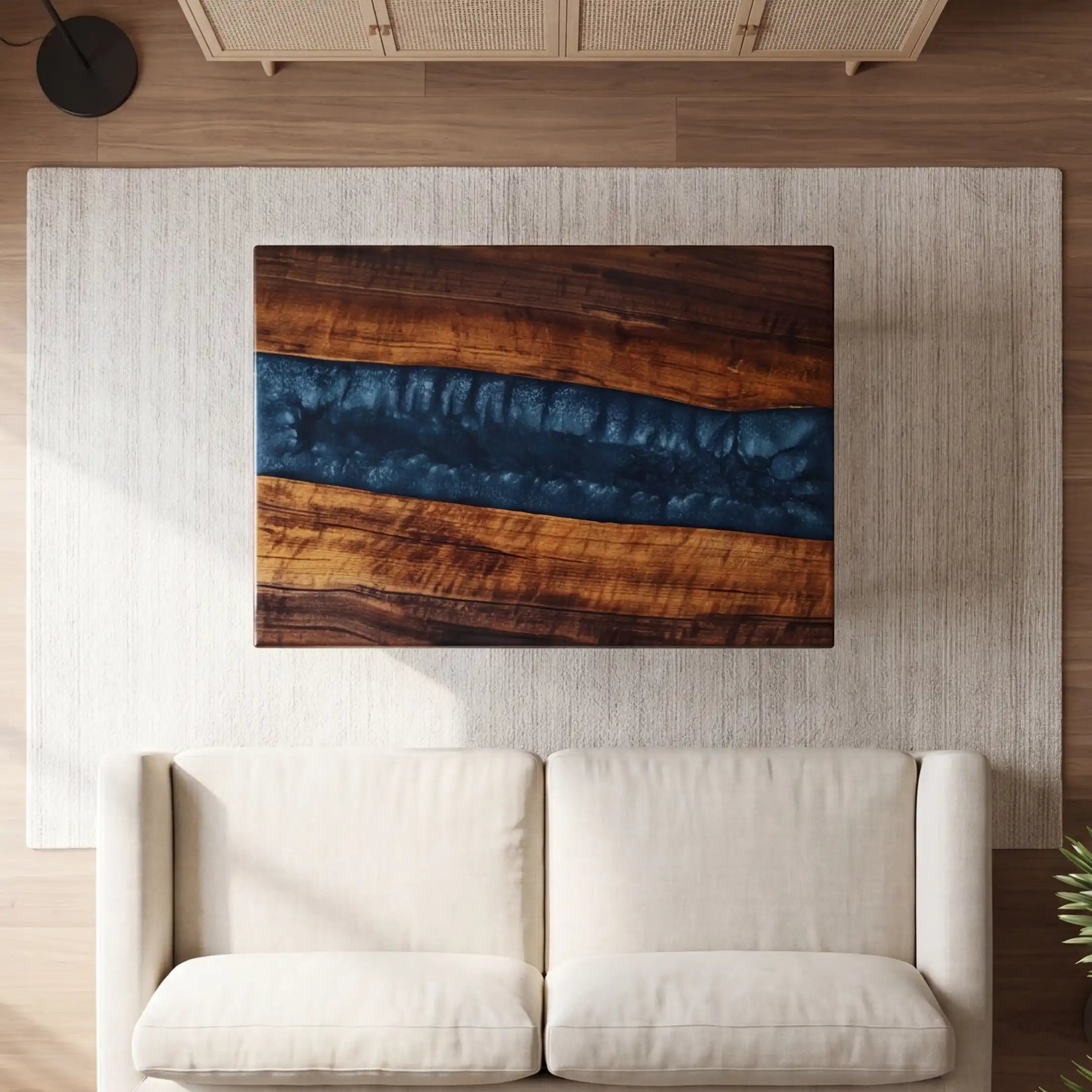 Walnut & Deep Blue Resin Coffee Table WBT4