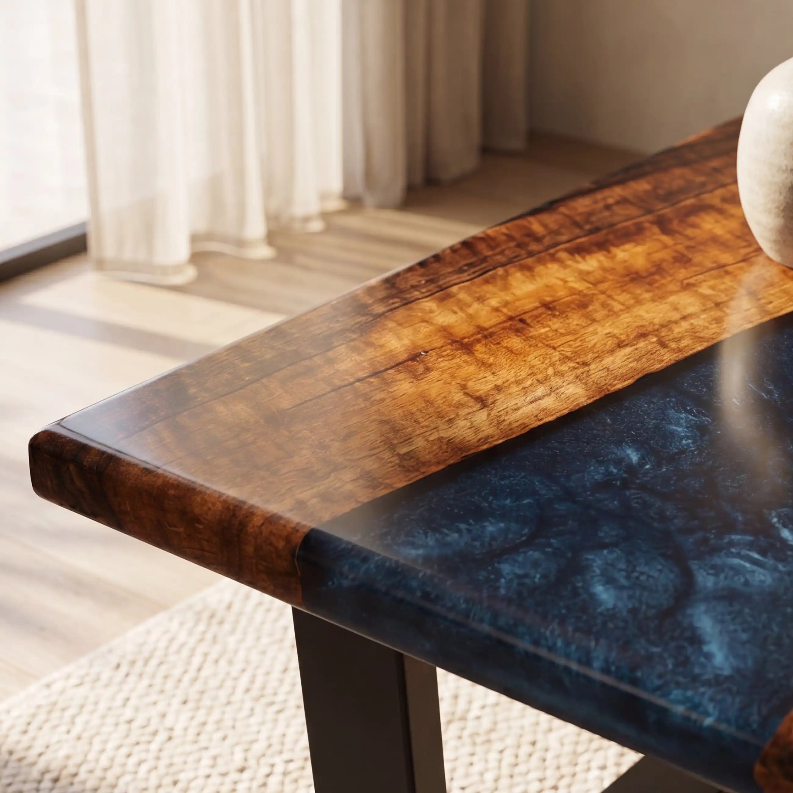 Walnut & Deep Blue Resin Coffee Table WBT4
