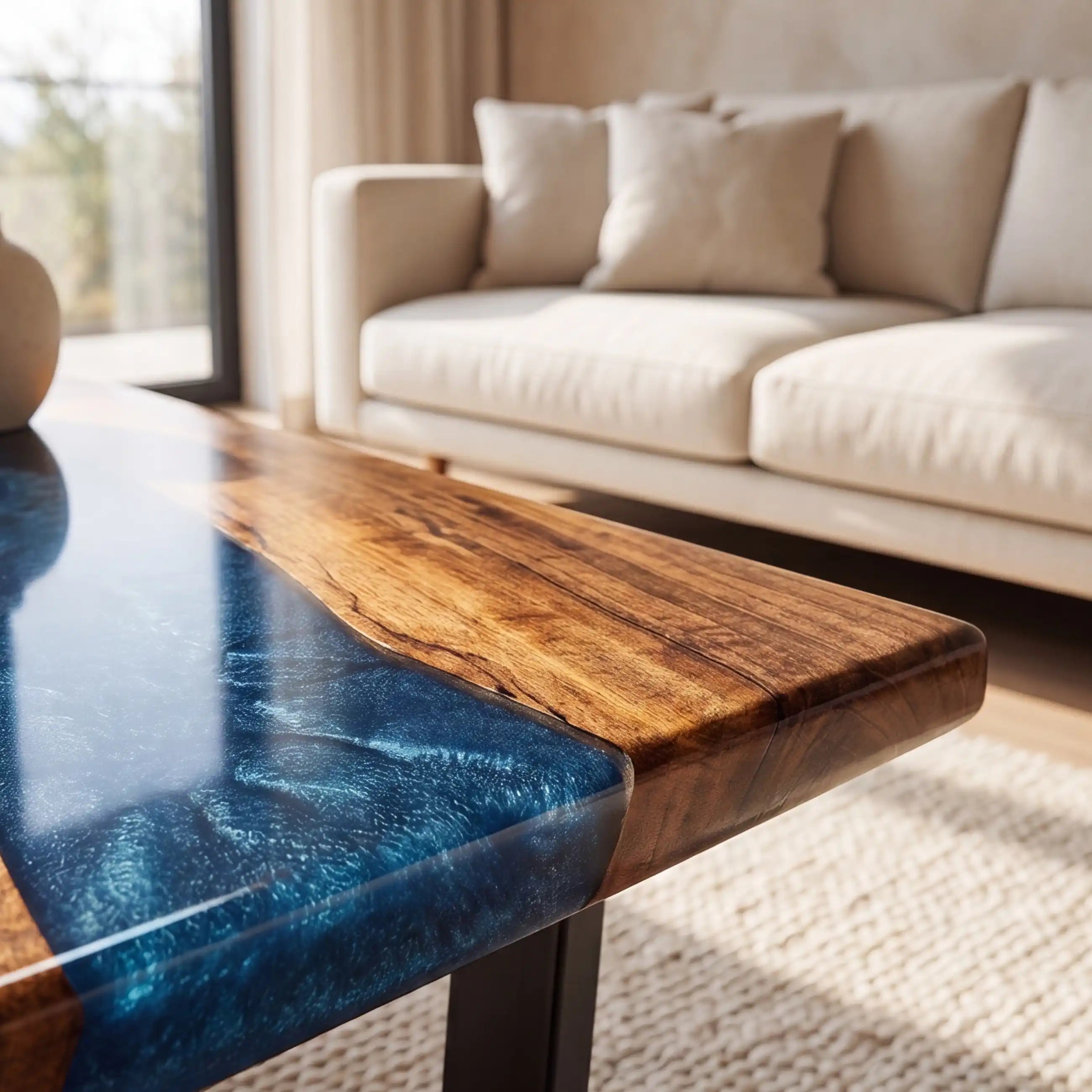 Walnut & Deep Blue Resin Coffee Table WBT4