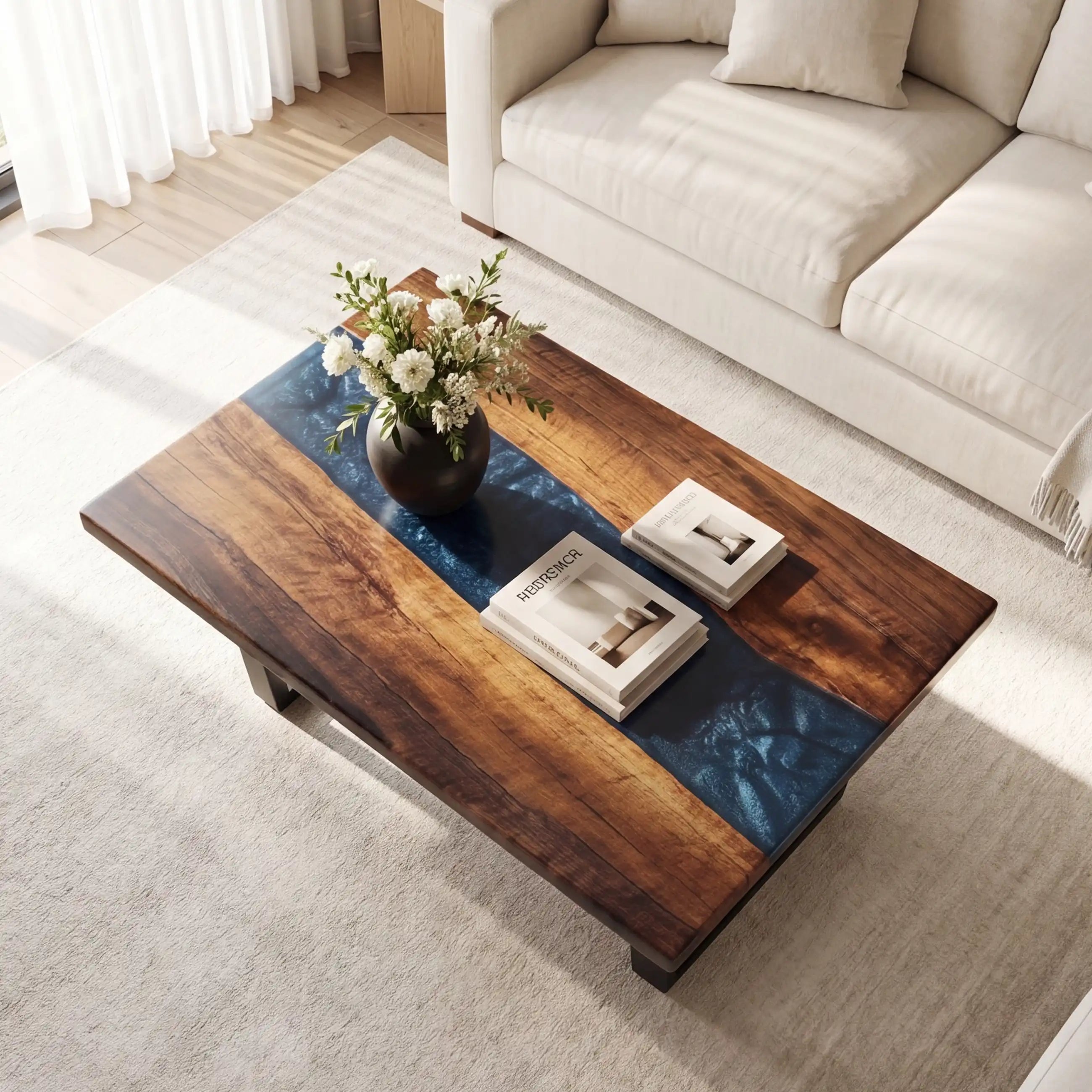 Walnut & Deep Blue Resin Coffee Table WBT4