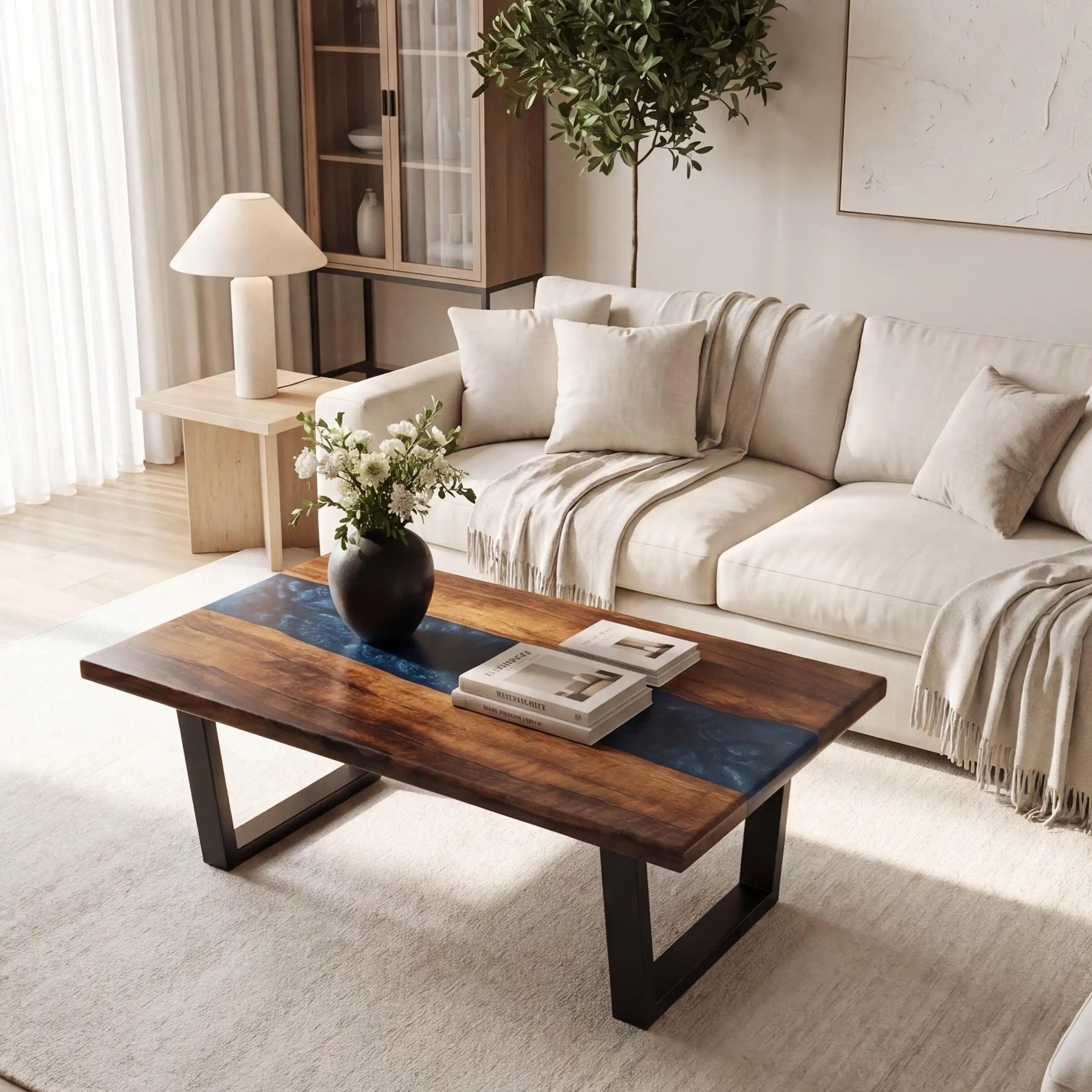 Walnut & Deep Blue Resin Coffee Table WBT4