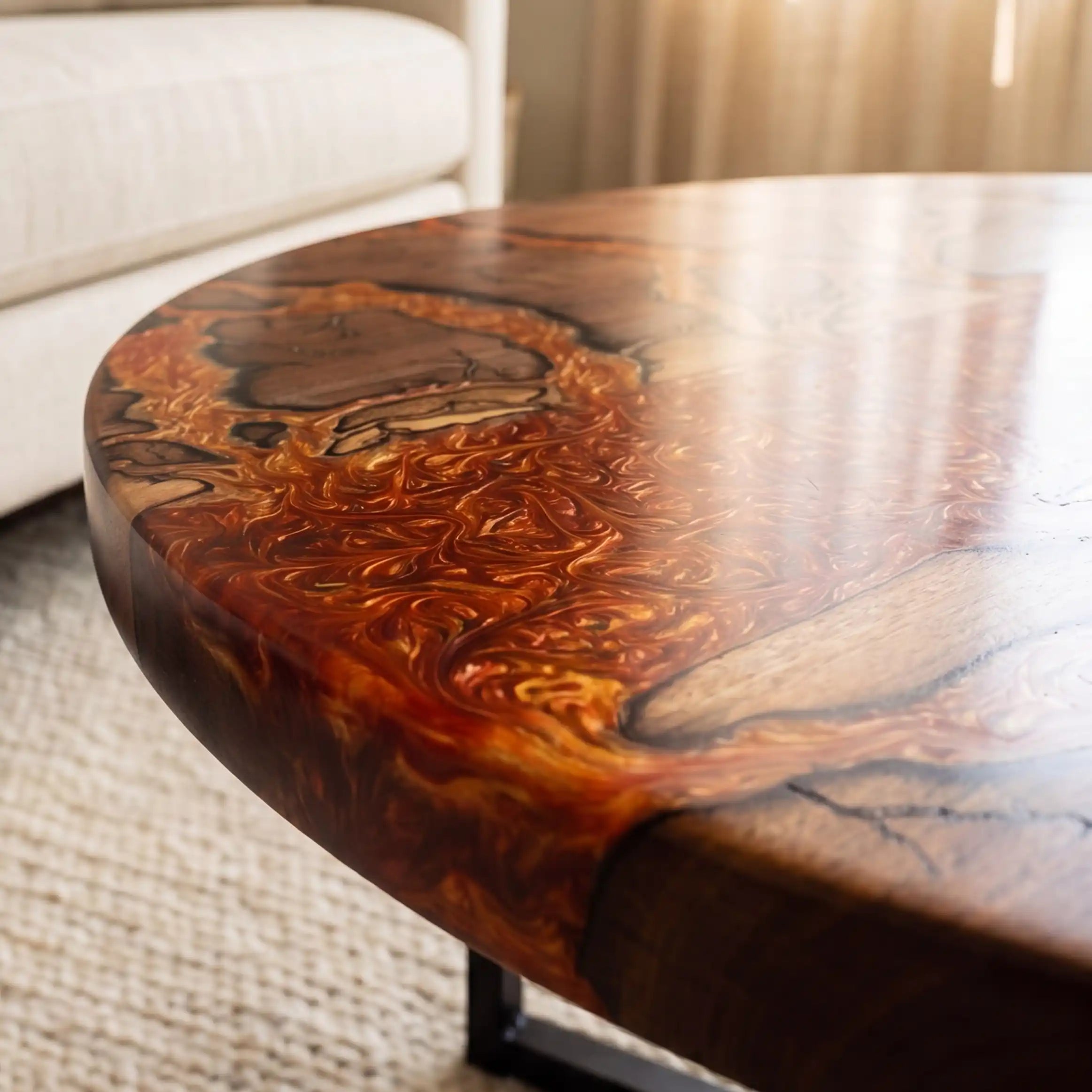 Walnut & Fiery Orange Resin Round Coffee Table WRT33
