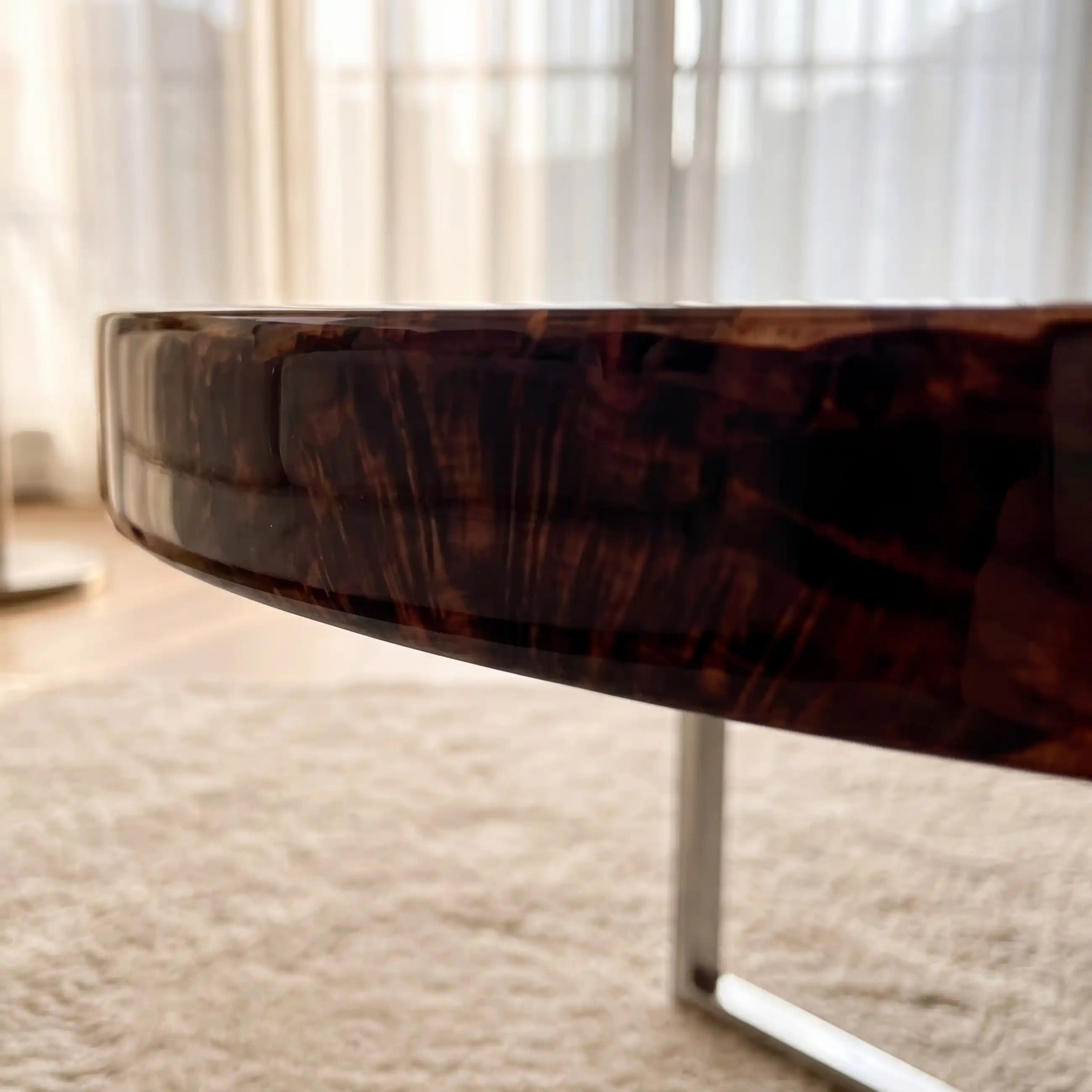 Walnut & Floral Resin Round Coffee Table WRT32