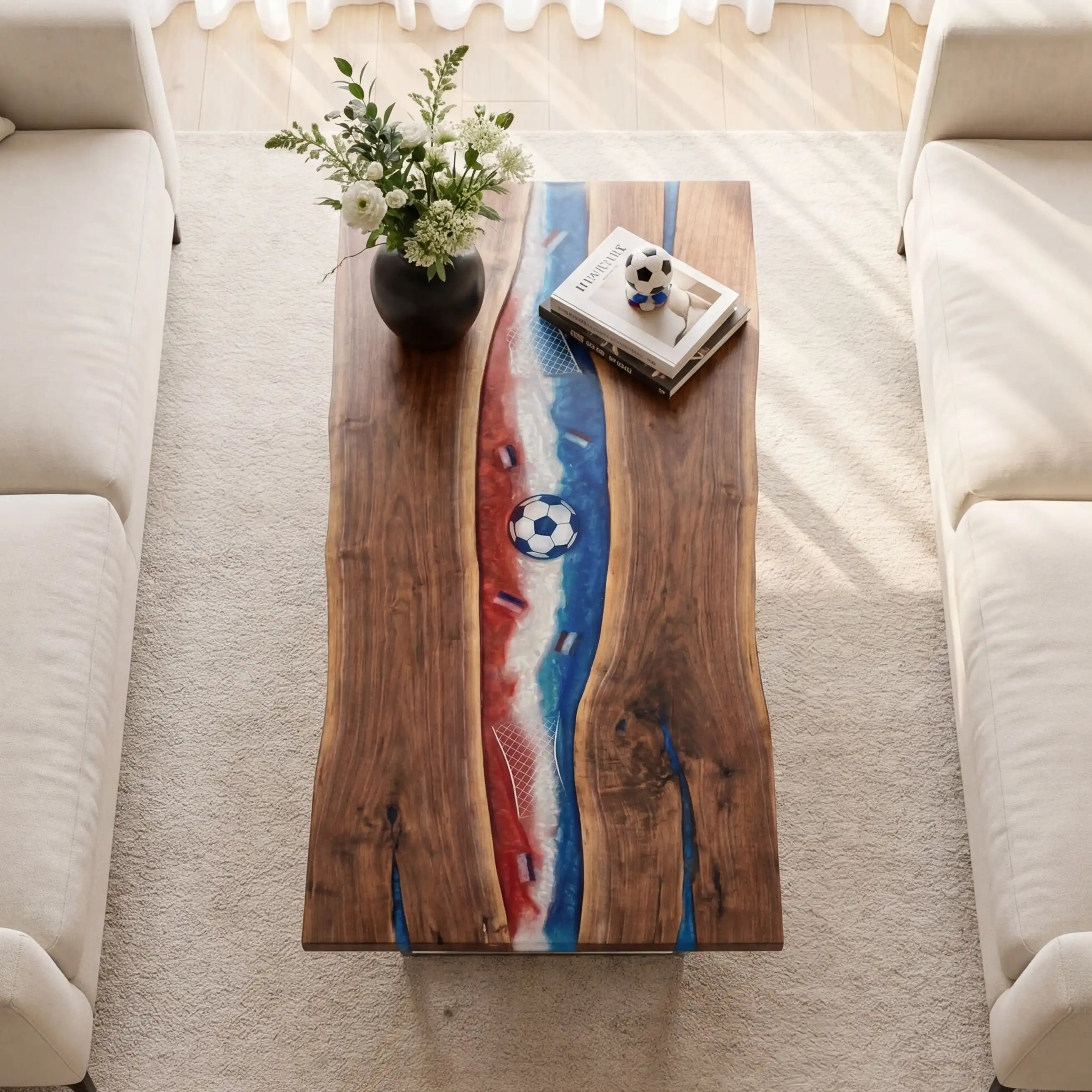 Walnut & France Soccer Theme Resin Coffee Table WRT19