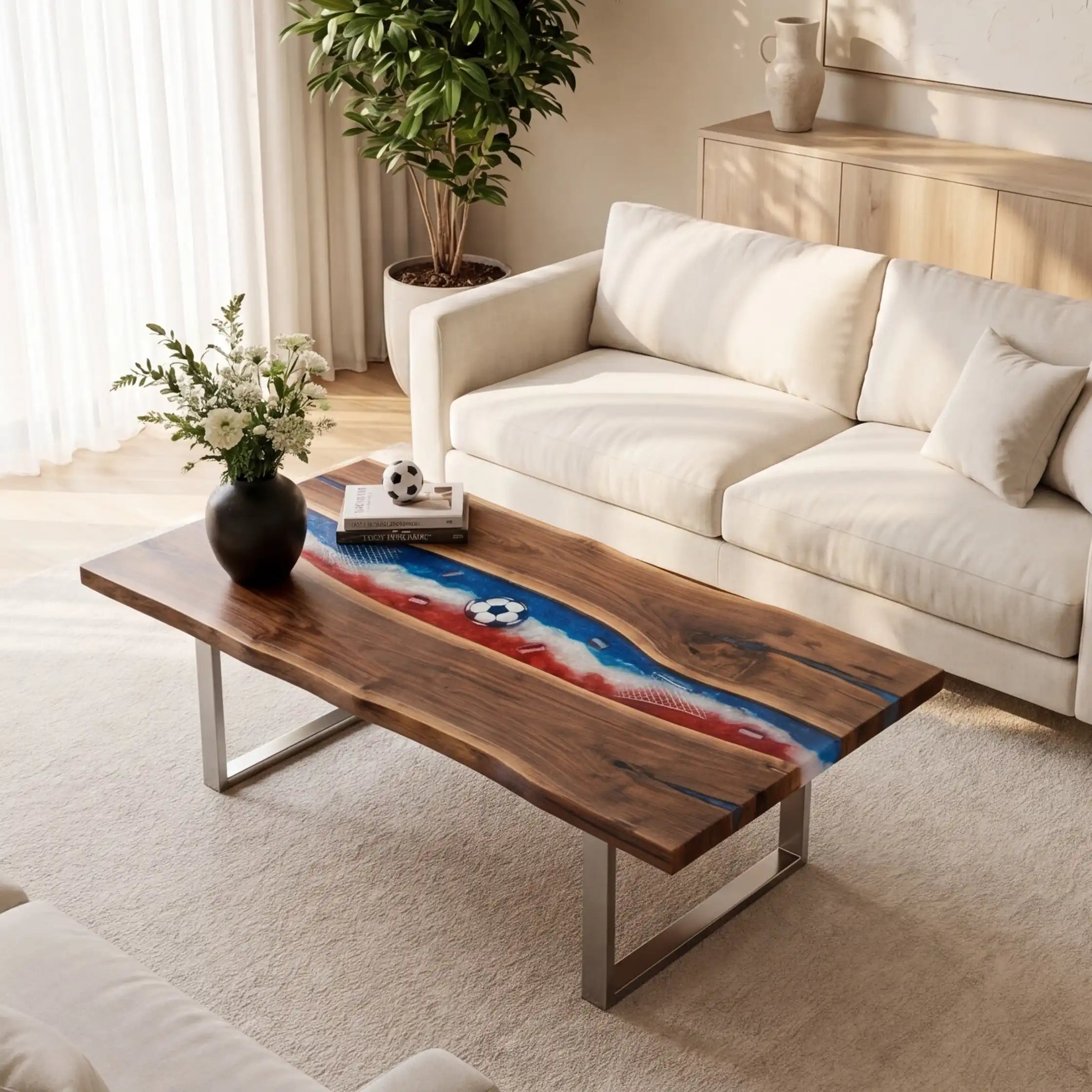Walnut & France Soccer Theme Resin Coffee Table WRT19