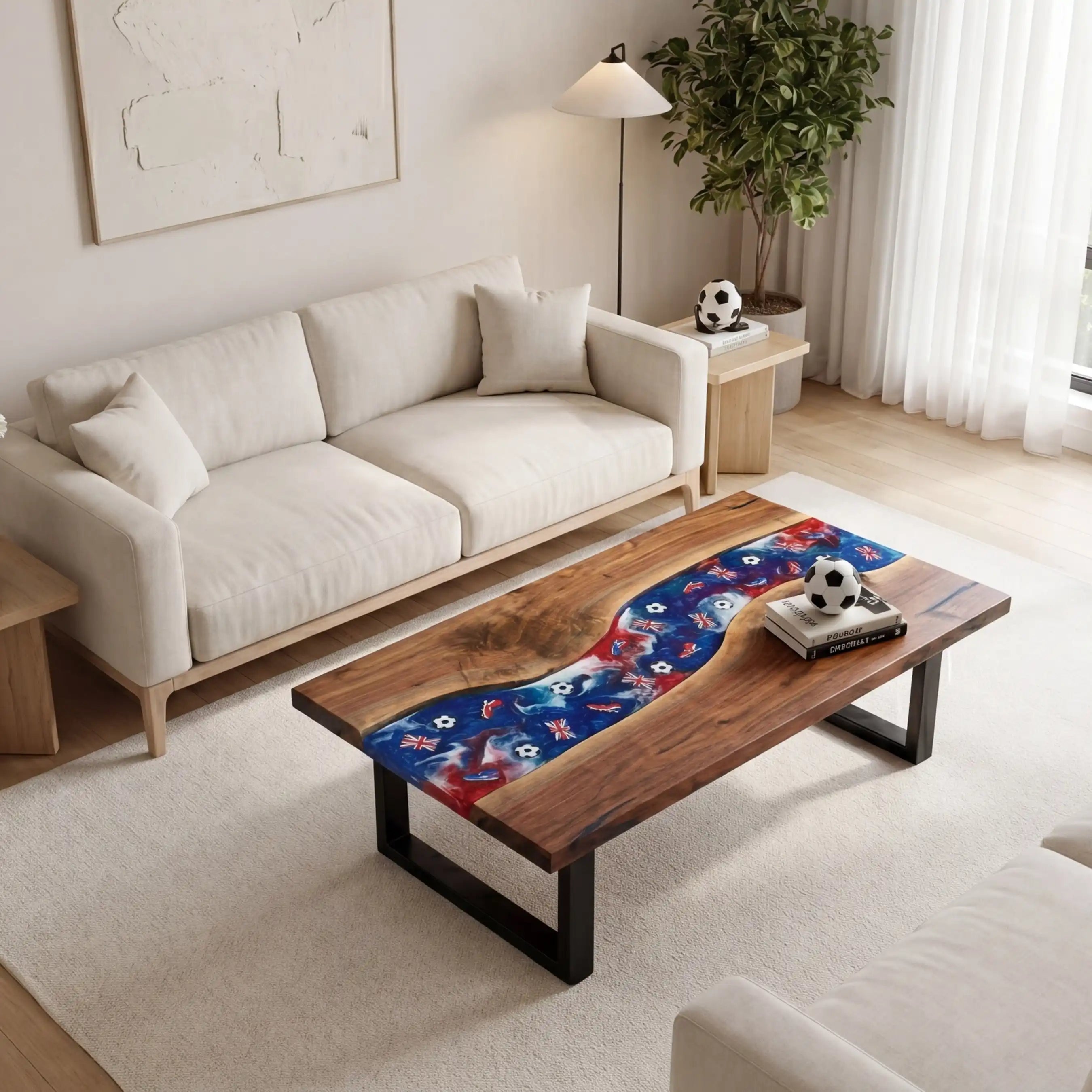 Walnut & UK Soccer Theme Resin Coffee Table WRT20