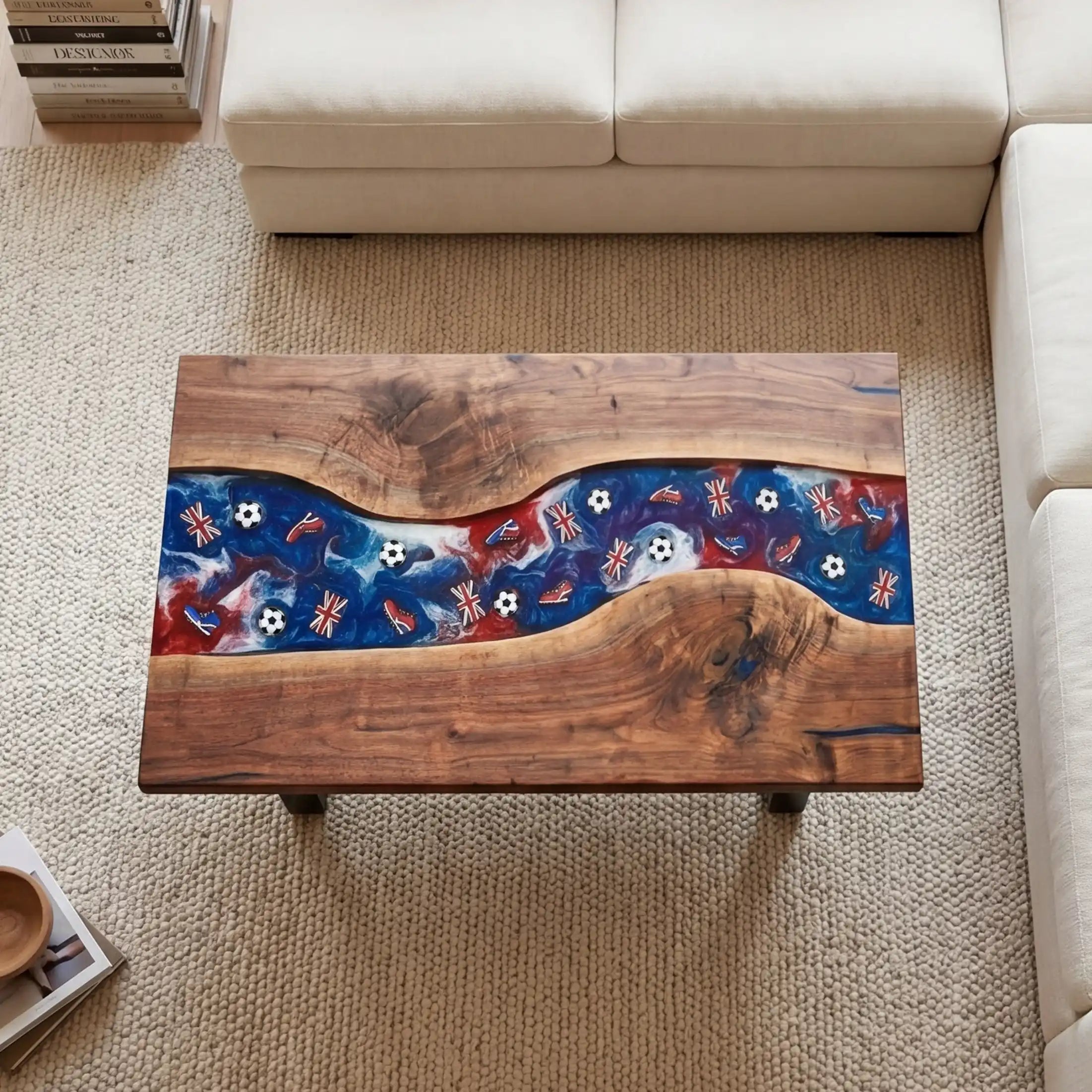 Walnut & UK Soccer Theme Resin Coffee Table WRT20