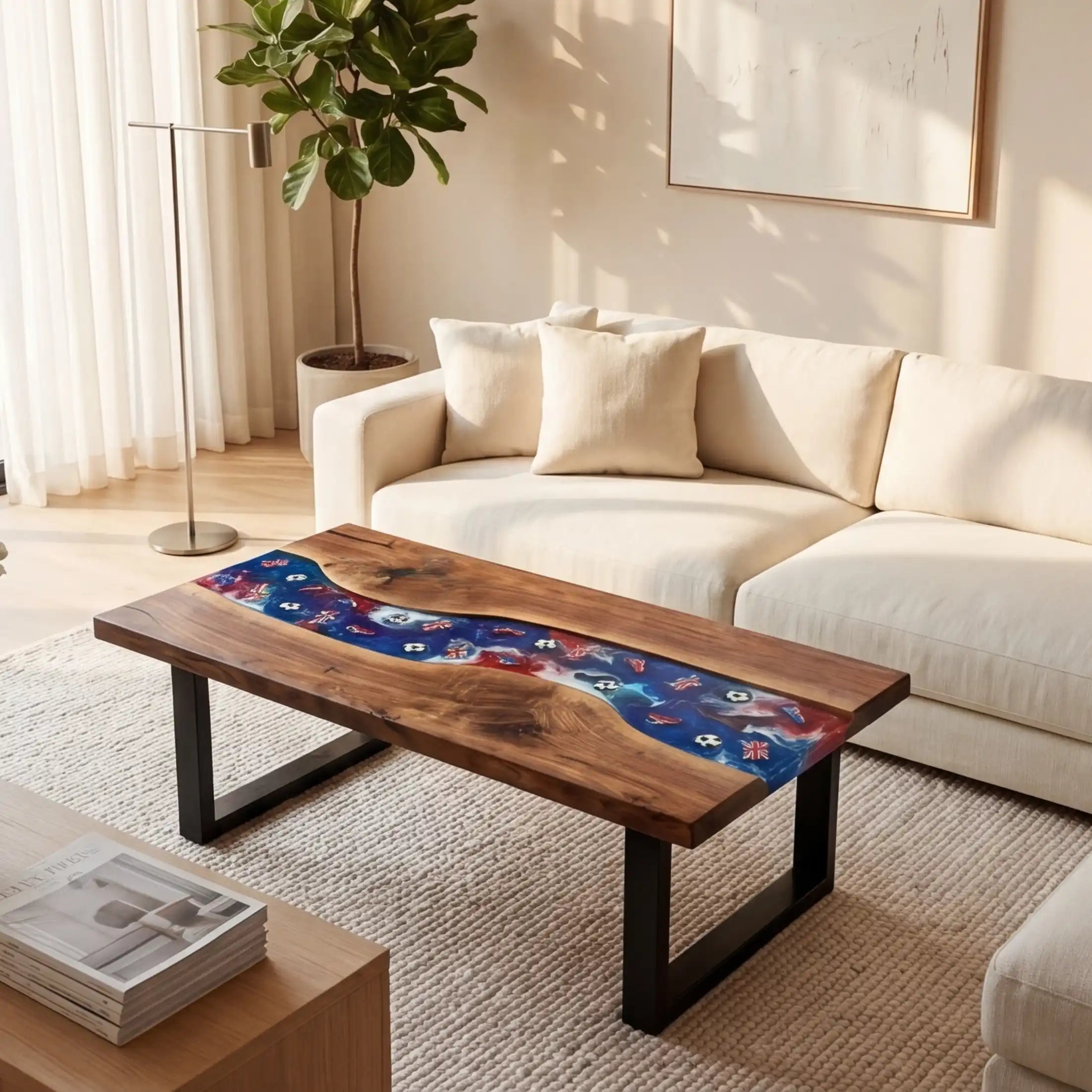 Walnut & UK Soccer Theme Resin Coffee Table WRT20