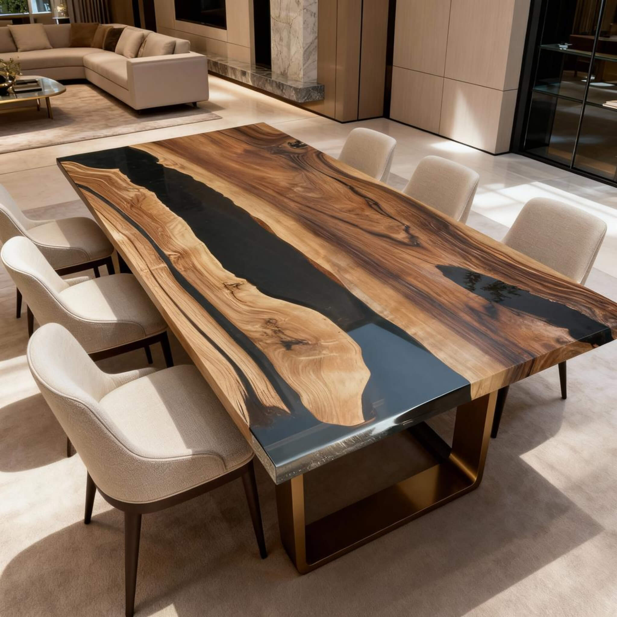 Custom Black Walnut Epoxy Resin River Table Black Resin ERT-50