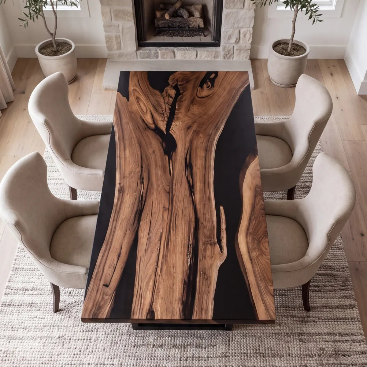 72 x 40 x 1.96 inch Black Walnut Black Resin River rectangular dining table photo 2