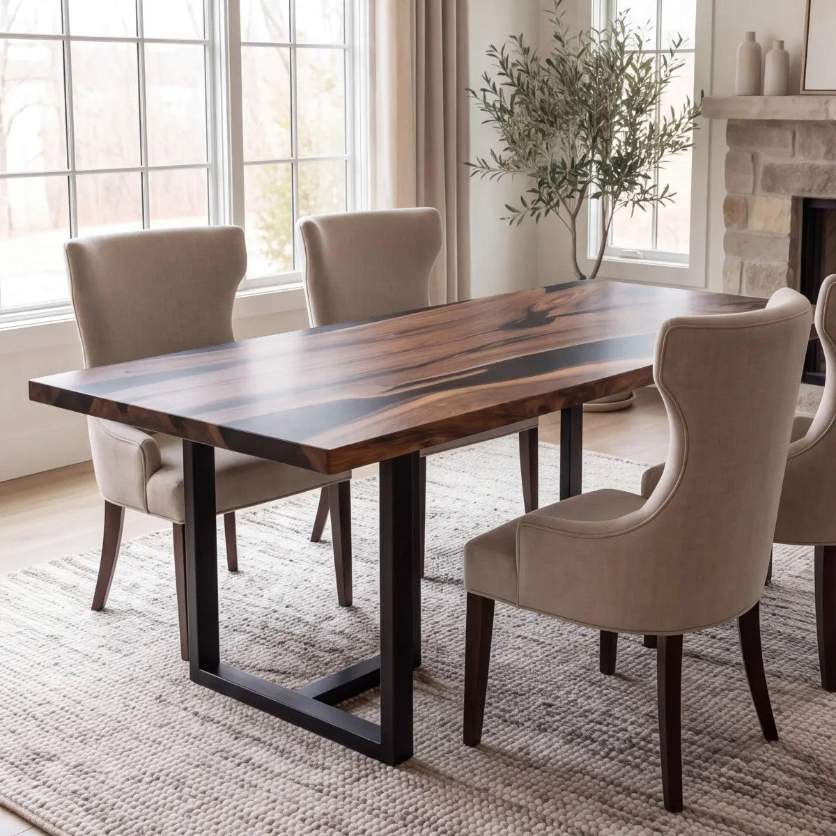 72 x 40 x 1.96 inch Black Walnut Black Resin River rectangular dining table photo 3