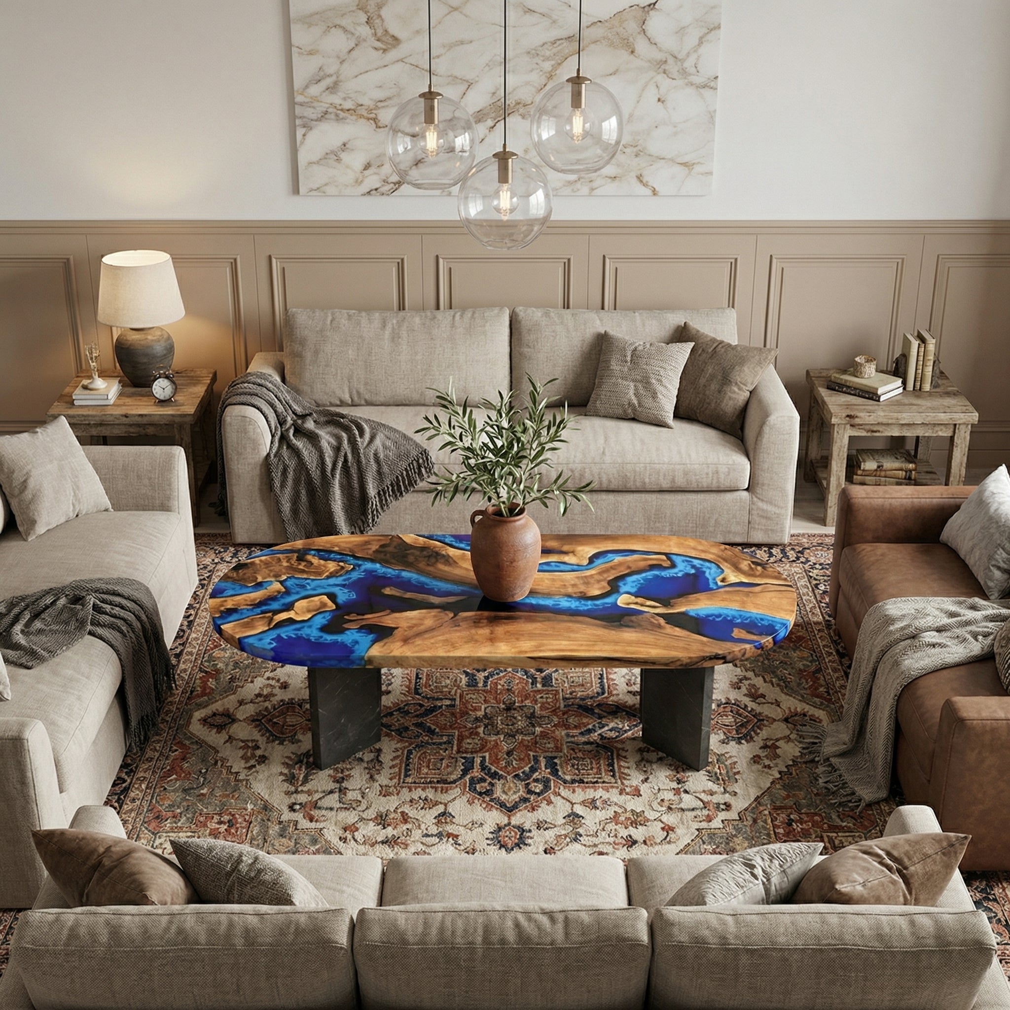 Custom Black Walnut Epoxy Resin Oval Table 17.Sea Wave Resin 51'' x 35''  Balance $1260.84 for Laurie Wardenski