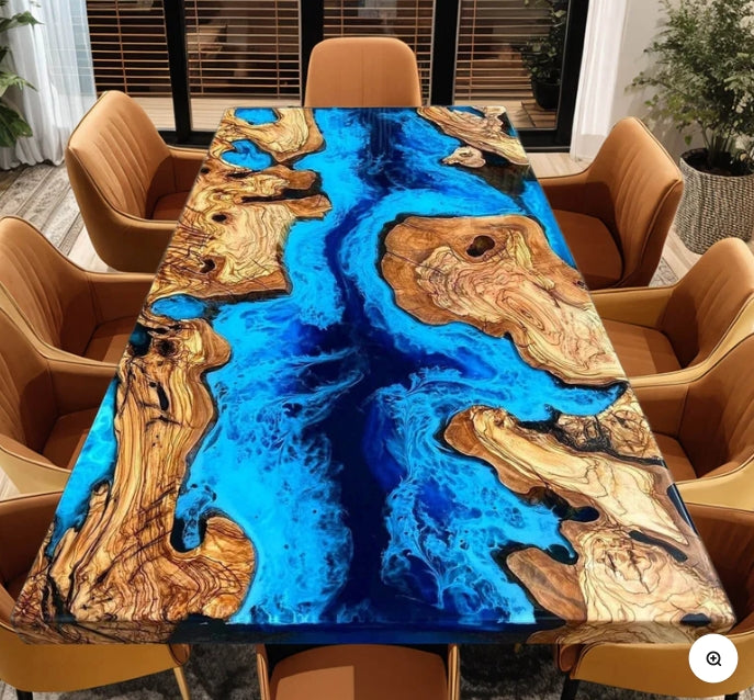 Custom Olive Epoxy Resin Table Sea Wave Resin 60'' x 36'' Deposit $1,344.25 for Jackie