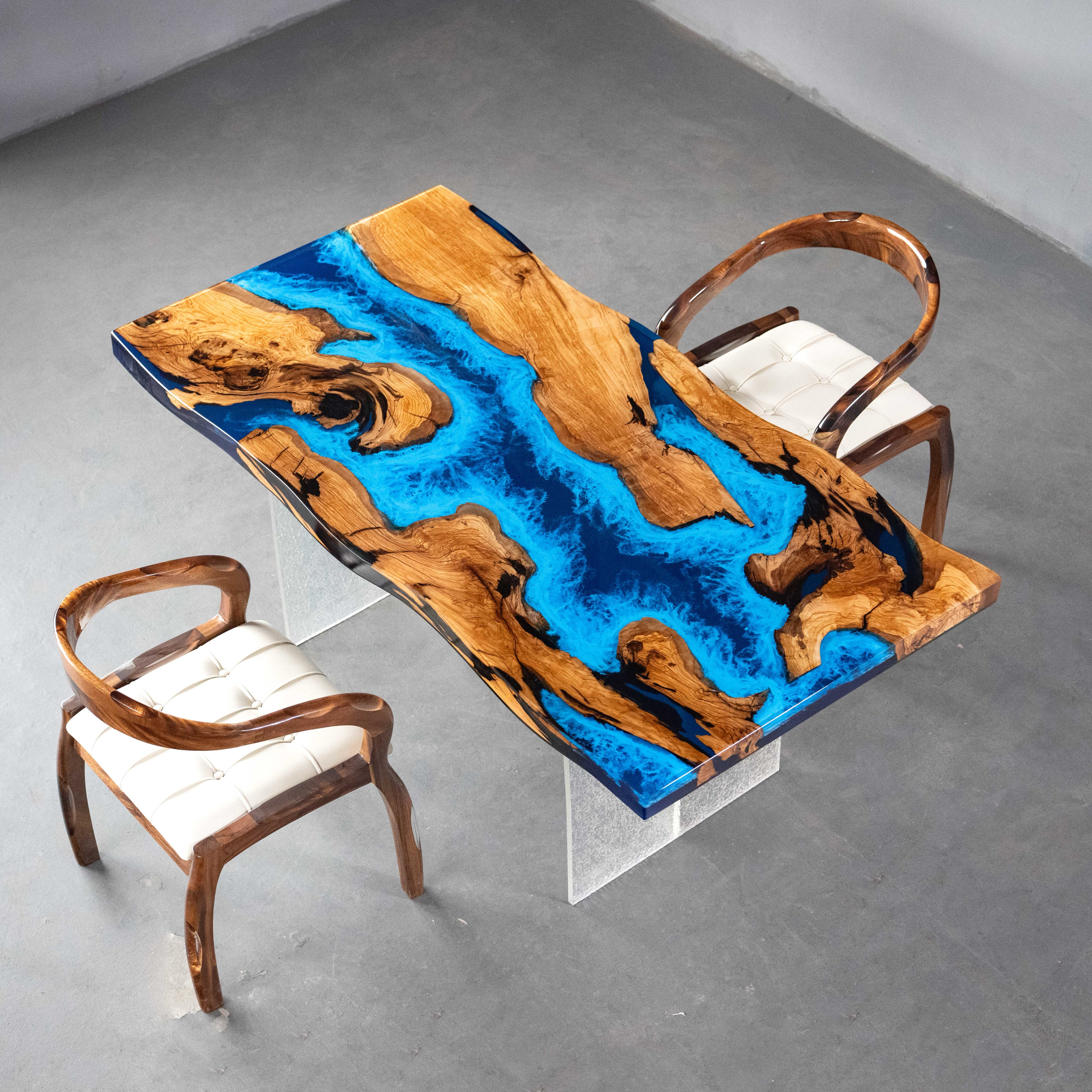 Custom Olive Epoxy Resin Table 17 Sea Wave Resin 80'' x 38'' $3546.47 for Kembe Hulstein