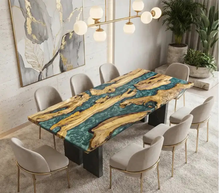 Custom Olive Epoxy Resin Rectangular Table  Resin 72'' x 36'' $3,410.65 for Glenn Prager-Groman