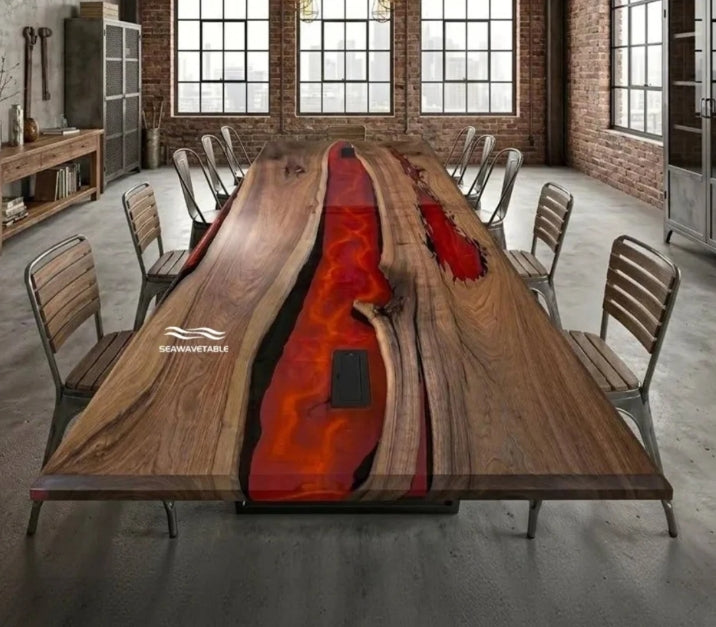 Custom Black Walnut Epoxy Resin Table Wine Red Resin 72'' x 36'' $3313.26 for Stephanie Timberlake