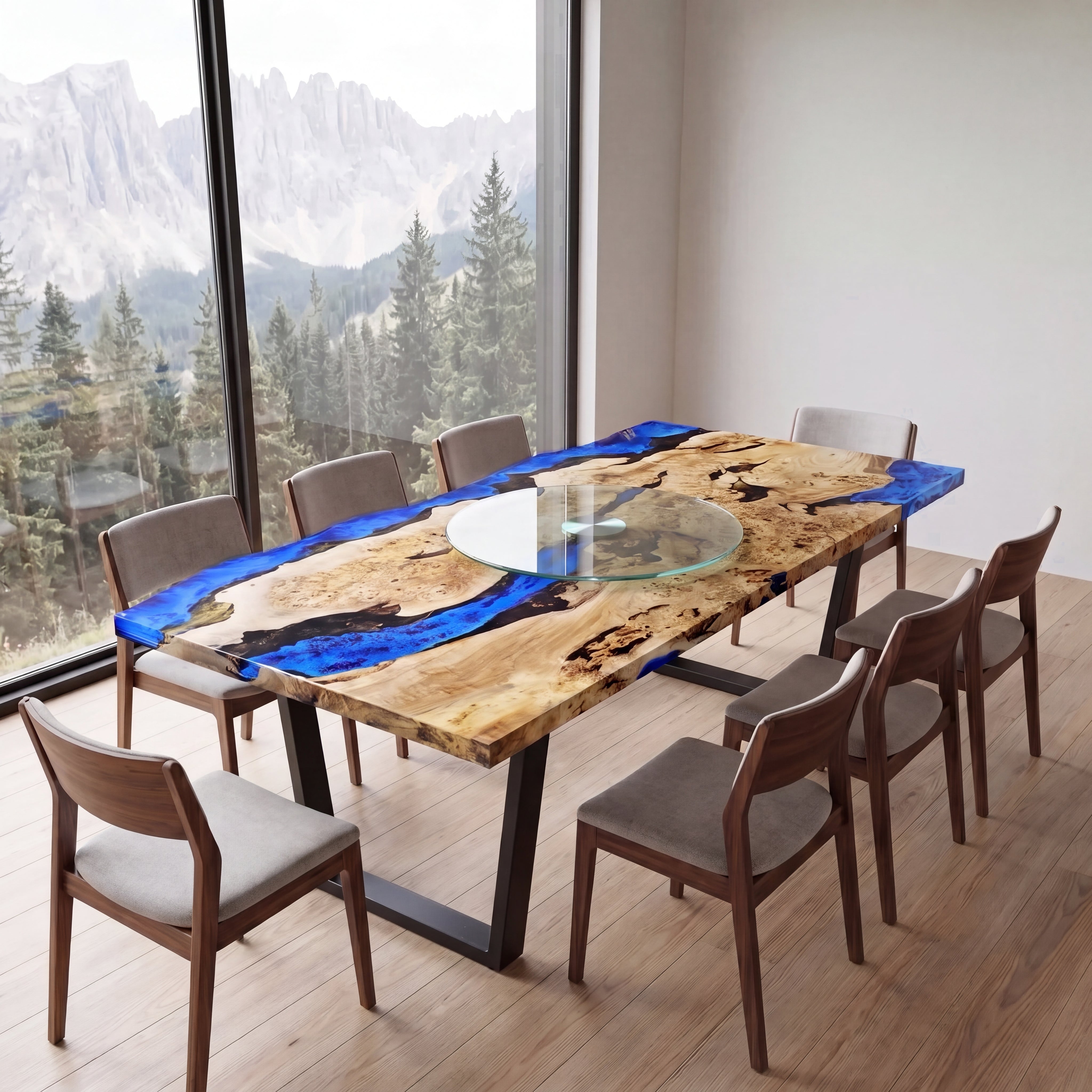 Custom Poplar Epoxy Resin Square Table with Glass Lazy Susan 70% Deposit $3,723.50 for Aileen Padilla