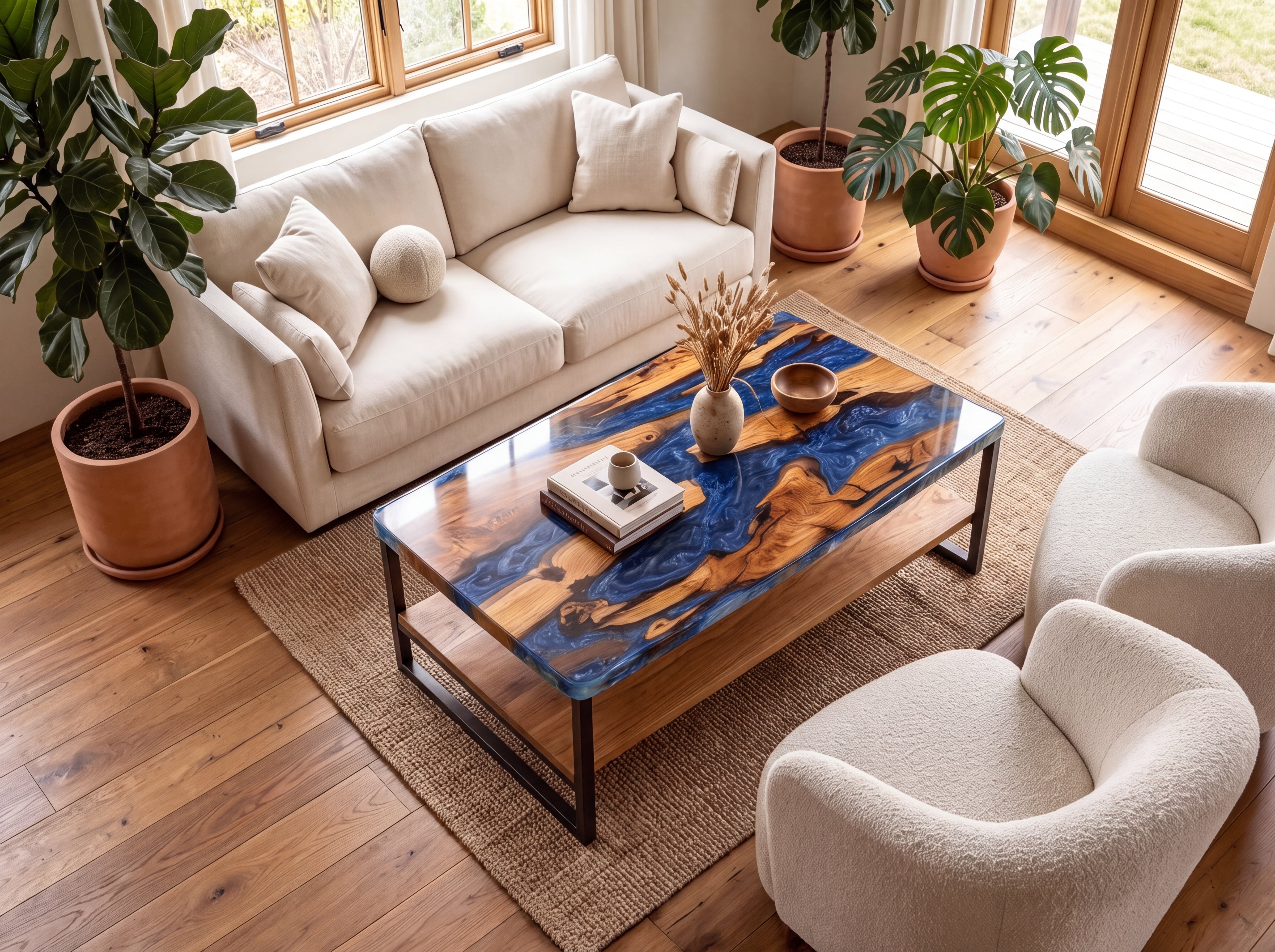 Custom Olive Epoxy Resin Rectangular Table with Solid Wood Shelf Full Payment $2,112.38 for Brian Montgomery