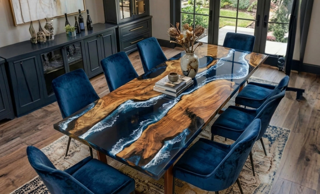 Custom Olive Epoxy Resin Rectangular Table – 50% Deposit $1,547.56 for Angela L Goodwin