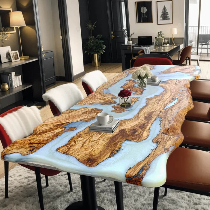 SAMPLE-Custom Custom Olive Epoxy Resin River Table White Resin to Jarrodo Porcher