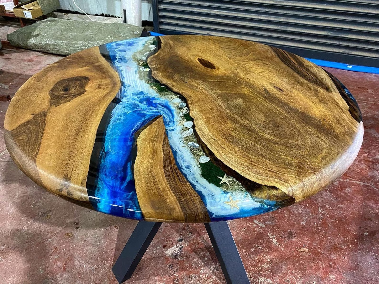 Custom Walnut Epoxy Resin Round Table  Sea Wave Resin 60'' $3526.47 for Kevin Waldner