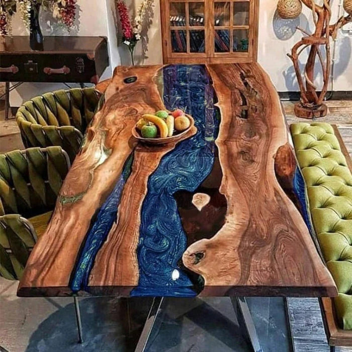 Custom Walnut Epoxy Resin Table Grayish Blue Resin 72'' x 42'' $2964.47 for Debbie Stephenson