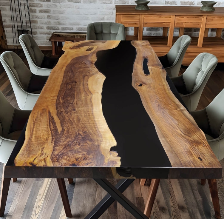 Custom Walnut Epoxy Resin Table Dark Black Resin 50'' x 25'' $1833.46 for Amy Coston