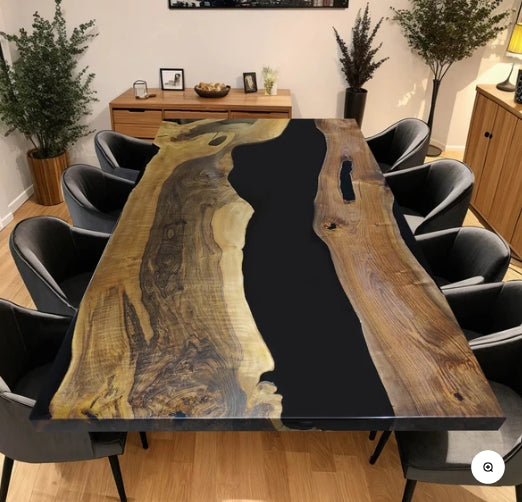 Custom Black Walnut Epoxy Resin Table Dark Black Resin 96''x46'' Deposit $3343.36 for Becky Roussin
