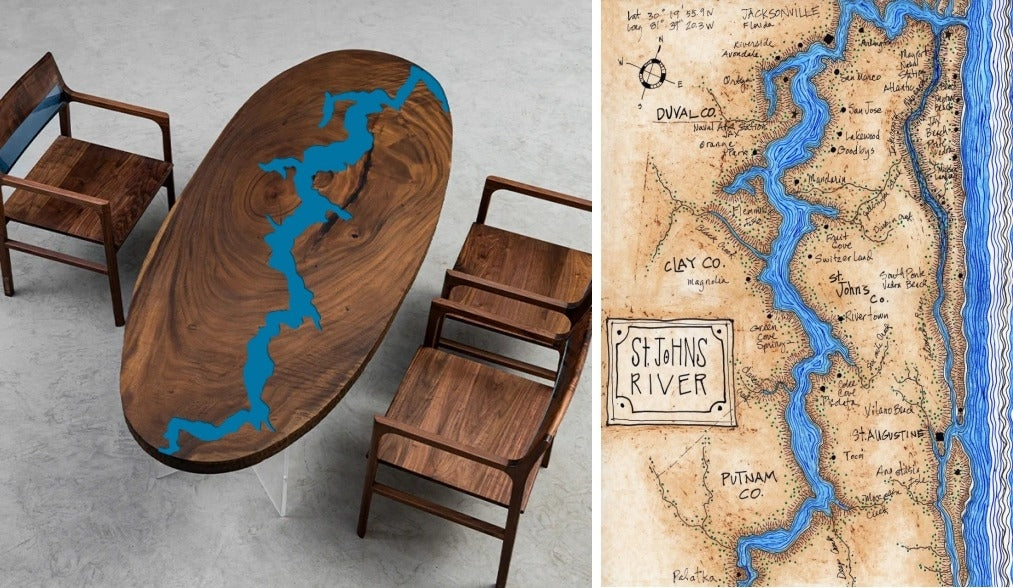 Custom Walnut Epoxy Resin Table Seawave Resin 120'' x 60'' $5986.47 for Daniel Duffy